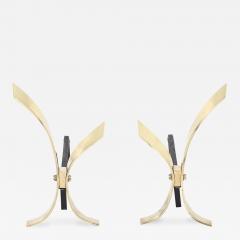 Donald Deskey Pair of Mid Century Modernist Andirons in Polished Brass by Donald Deskey - 4465939