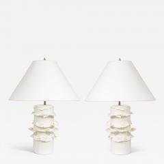 Dora Stanczel French Bespoke Pair of Glazed Porcelain Wide Swirl Lamps - 4514079