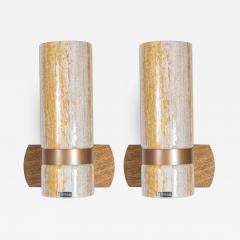 Doria Leuchten Handsome Pair of Sconces in Textured Yellow and White Glass by Doria - 1541295