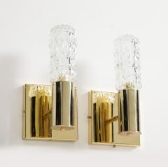 Doria Leuchten Pair of 1960s Minimalist Brass and Faceted Crystal Wall Sconces by Doria - 4058671