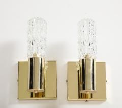 Doria Leuchten Pair of 1960s Minimalist Brass and Faceted Crystal Wall Sconces by Doria - 4058672