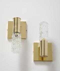 Doria Leuchten Pair of 1960s Minimalist Brass and Faceted Crystal Wall Sconces by Doria - 4058679