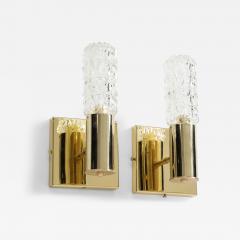 Doria Leuchten Pair of 1960s Minimalist Brass and Faceted Crystal Wall Sconces by Doria - 4062448