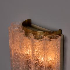 Doria Leuchten Pair of 1970s Doria Leuchten Brass and Ice Glass Wall Lamps - 4587679