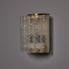 Doria Leuchten Pair of 1970s Doria Leuchten Brass and Ice Glass Wall Lamps - 4587685