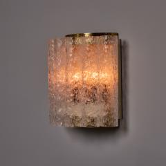 Doria Leuchten Pair of 1970s Doria Leuchten Brass and Ice Glass Wall Lamps - 4587686