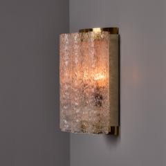 Doria Leuchten Pair of 1970s Doria Leuchten Brass and Ice Glass Wall Lamps - 4587687