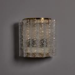 Doria Leuchten Pair of 1970s Doria Leuchten Brass and Ice Glass Wall Lamps - 4587693
