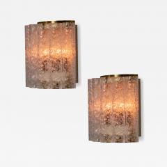 Doria Leuchten Pair of 1970s Doria Leuchten Brass and Ice Glass Wall Lamps - 4588662