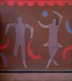 Doris Emrick Lee Ribbon Dance Female Figure with Blue Ball Oil on Canvas - 4697365