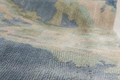 Doris Leslie Blau Collection Abstract Blue Sea Sand Beige Handmade Silk Runner - 3578528