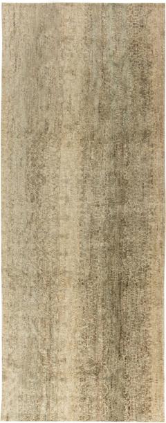Doris Leslie Blau Collection Abstract Modern Beige Green Handmade Wool Runner - 3579288
