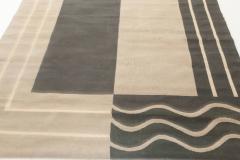 Doris Leslie Blau Collection Aubusson Geometric Design Beige Dark Green Wool Rug - 3578298