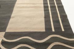 Doris Leslie Blau Collection Aubusson Geometric Design Beige Dark Green Wool Rug - 3578299