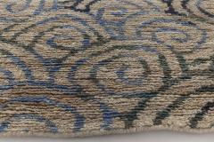 Doris Leslie Blau Collection Beige Gray and Sky Blue Hand Knotted Hemp Rug - 3579356