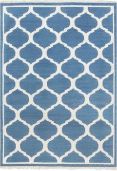 Doris Leslie Blau Collection Bold Indian Dhurrie Blue White Handmade Cotton Rug - 3578332