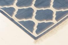 Doris Leslie Blau Collection Bold Indian Dhurrie Blue White Handmade Cotton Rug - 3578335