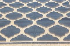 Doris Leslie Blau Collection Bold Indian Dhurrie Blue White Handmade Cotton Rug - 3578337