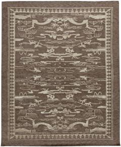 Doris Leslie Blau Collection Contemporary Floral Brown White Handmade Wool Rug - 3578379