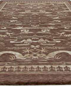 Doris Leslie Blau Collection Contemporary Floral Brown White Handmade Wool Rug - 3578380
