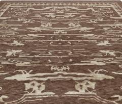 Doris Leslie Blau Collection Contemporary Floral Brown White Handmade Wool Rug - 3578381