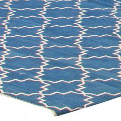 Doris Leslie Blau Collection Contemporary Indian Dhurrie Blue White Cotton Rug - 3578423