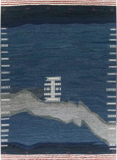 Doris Leslie Blau Collection Contemporary Kilim Rug in Blue Gray Ivory Red - 3578832