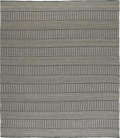 Doris Leslie Blau Collection Custom Flat Woven Wool Rug in Black White Stripes - 3578230
