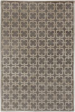 Doris Leslie Blau Collection Geometric Design Gray and Beige Rug - 3581009
