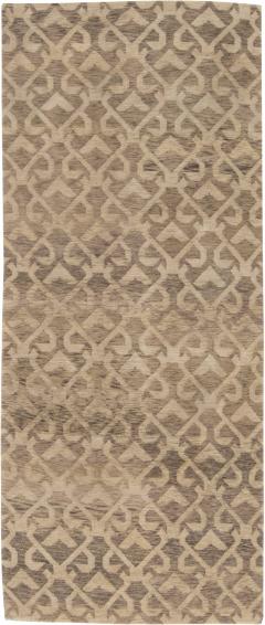 Doris Leslie Blau Collection Geometric Handmade Wool Runner in Brown and Beige - 3578745