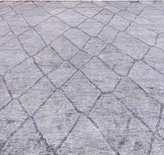 Doris Leslie Blau Collection Geometric Silver Gray Handmade Silk Rug - 3581027