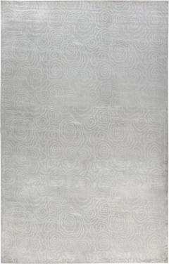 Doris Leslie Blau Collection High quality Camelia Silver White Handmade Silk Rug - 3578313