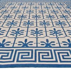 Doris Leslie Blau Collection Indian Dhurrie Blue and White Handmade Cotton Rug - 3578658