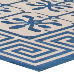 Doris Leslie Blau Collection Indian Dhurrie Blue and White Handmade Cotton Rug - 3578661