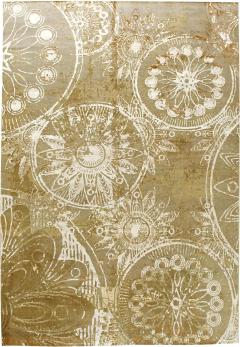 Doris Leslie Blau Collection Modern Abstract White Brown Handmade Wool Silk Rug - 3578473