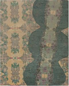 Doris Leslie Blau Collection Modern Eskayel Jangala Abstract Green Silk Rug - 3580144