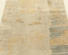 Doris Leslie Blau Collection Modern Gold Blue Gray Hand Knotted Wool Silk Runner - 3578357