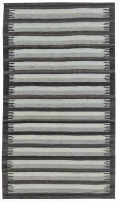 Doris Leslie Blau Collection Modern Striped Gray Anthracite Flat Weave Wool Rug - 3578195