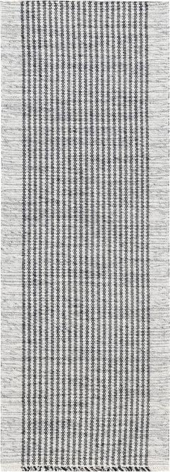 Doris Leslie Blau Collection Modern Striped Gray White Flat Weave Wool Runner - 3578814