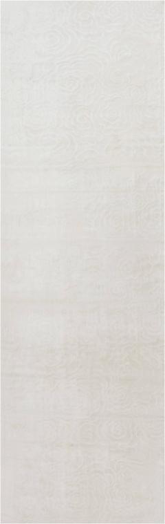 Doris Leslie Blau Collection Modern White Flower Hand Knotted Silk Runner - 3580235