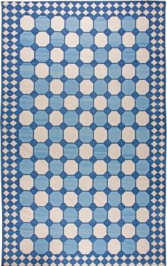Doris Leslie Blau Collection Oversize Indian Dhurrie Blue White Beige Cotton Rug - 3578106