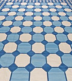 Doris Leslie Blau Collection Oversize Indian Dhurrie Blue White Beige Cotton Rug - 3578107