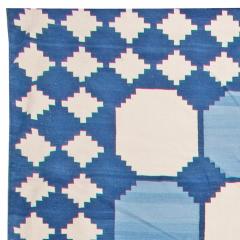 Doris Leslie Blau Collection Oversize Indian Dhurrie Blue White Beige Cotton Rug - 3578108