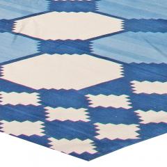 Doris Leslie Blau Collection Oversize Indian Dhurrie Blue White Beige Cotton Rug - 3578109