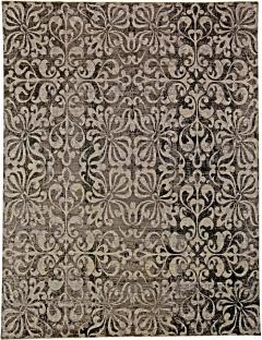 Doris Leslie Blau Collection Passion Flowers Rug in Black and Silver Gray - 3580326