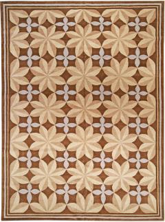Doris Leslie Blau Collection Pinwheel Design Brown Beige Handmade Wool Rug - 3580344