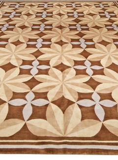 Doris Leslie Blau Collection Pinwheel Design Brown Beige Handmade Wool Rug - 3580345