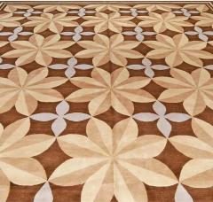 Doris Leslie Blau Collection Pinwheel Design Brown Beige Handmade Wool Rug - 3580346