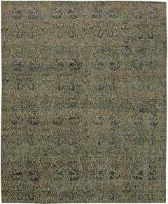 Doris Leslie Blau Collection S10 Tibetan Floral Design Rug in Dark Green Gold - 3578415