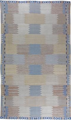 Doris Leslie Blau Collection Swedish Design Blue Beige and Cream Flat Weave Rug - 3578163